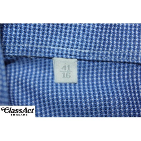 ERMENEGILDO ZEGNA Blue Geometric Cotton Long Sleeve Button Down Shirt Mens 16 - Picture 7 of 8